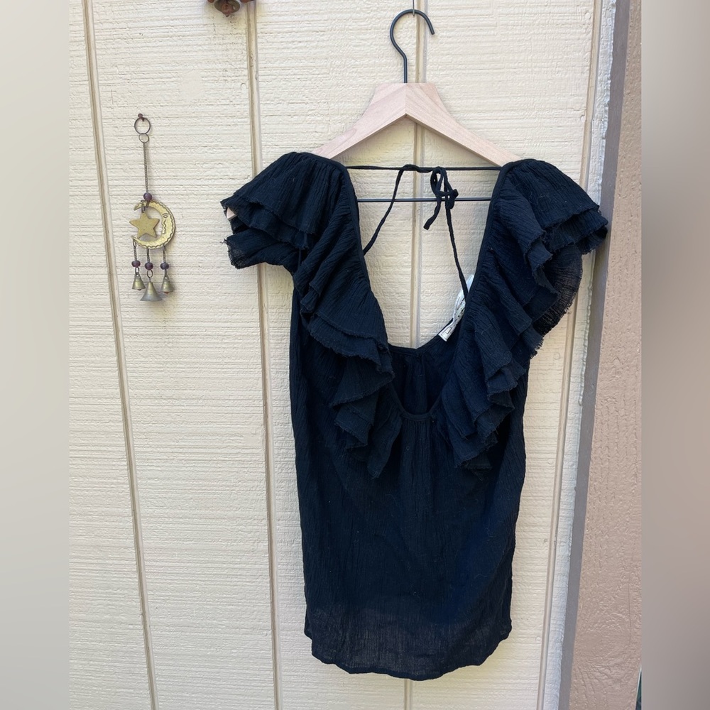 Jens Pirates Booty Black Gauze Cotton Ruffle Top